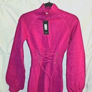 Women's Magenta Mini Sweater Dress